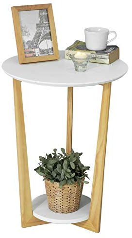 SoBuy FBT52-WN Beistelltisch mit 2 Ablagen Couchtisch Kaffeetisch Balkontisch weiß-Natur, BHT ca: 45x60x45cm