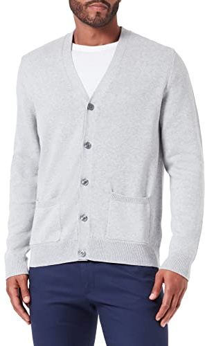 Amazon Essentials Herren Strickjacke aus Baumwolle, Hellgrau Meliert, L
