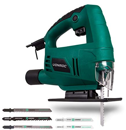 VONROC Scie sauteuse 550W - 5 lames de scies, système de changement rapide, accessoires et sac de rangement inclus