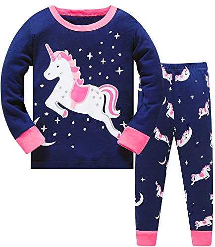 LitBud Toddler Girls Unicorn Pajamas Sleepwears 2pcs Long Sleeves Pjs Tops + Pants Sets for Kids Size 3-4 Years 4T