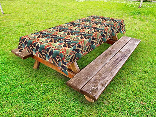 ABAKUHAUS Tukan Outdoor-Tischdecke, Vivid Sumer Blätter und Vögel, dekorative waschbare Picknick-Tischdecke, 145 x 265 cm, Pastell Brown Multicolor