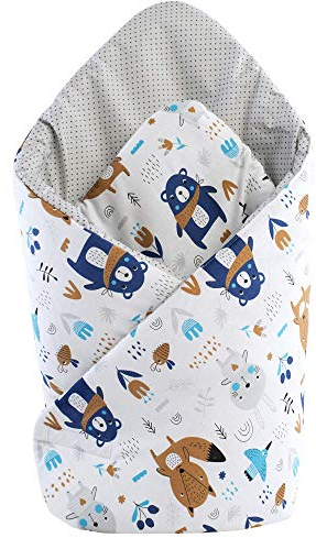 Medi Partners Steckkissen 100% Baumwolle 75x75cm Einschlagdecke Babyhörnchen doppelseitig weich ganzjährig multifunktional antiallergisch Babys (Tiere im Wald mit Grau Punkten)