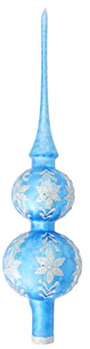 Krebs Glas Lauscha - Weihnachtsdekoration/Christbaumschmuck aus Glas - Christbaumspitze - Farbe: Blau Eislack - Größe: ca. 30 cm