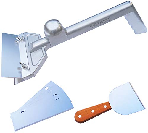 EVEDM Heavy Duty Grill Scraper Commercial Griddle Scraper Set with 5 Blades, Casting Aluminum Flat Top Grill Scrapers with Small Slant Edge Grill Scraper