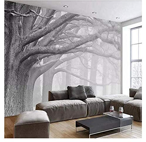 Fototapete Schwarz-weiße neblige Bäume 350x256cm Tapete Fototapeten Vlies Tapeten Vliestapete Wandtapete moderne Wandbild Wand Schlafzimmer Wohnzimmer Architektur