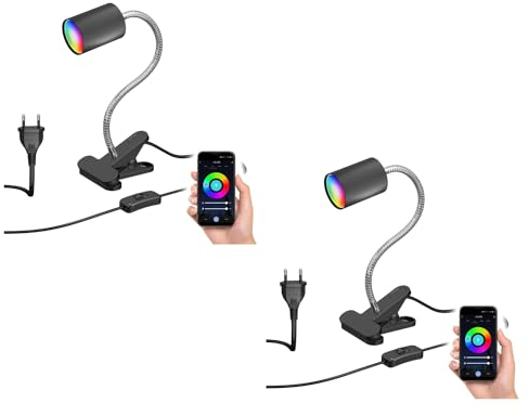 ledscom.de 2 Stück Klemmleuchte WAIKA mit Schwanenhals und Schalter schwarz matt, inkl. Smart Home RGBW GU10 LED Lampe, 5,41W, 473lm