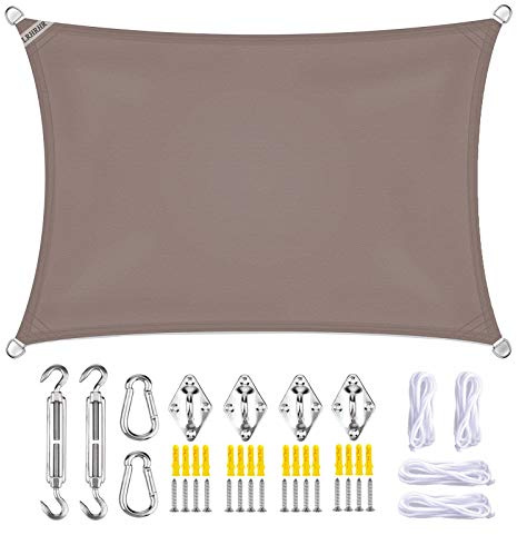 LRHRHR Sun Shade Sail Canopy Rectangular Waterproof UV Block Sun Shade Awning with Fixing Kit, for Outdoor Patios Garden Backyard- Khaki|| 4x5m(13x16ft)