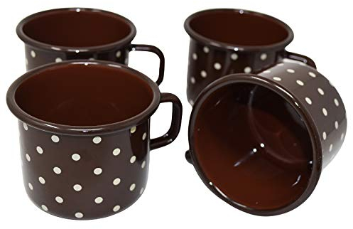 4 tazze in metallo smaltato marrone cioccolato a pois, 500 ml
