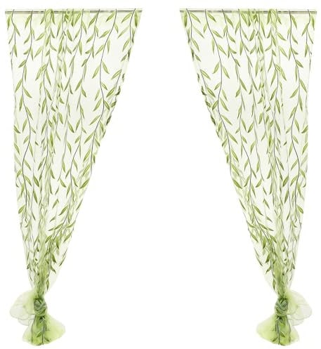 WINOMO Salix Foglia della Finestra Salice Pannelli della Finestra Tende Tende Pura Voile Tulle per Soggiorno Camera da Letto Balcone 106X39 Pollici (1 pz, Verde)