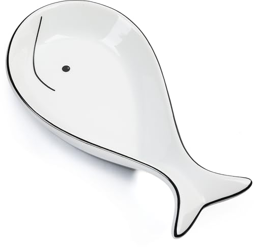 LotFancy Spoon Rest, Ceramic Spoon Holder for Kitchen Counter, 9 Inch, Large Spatula Holder for Stove Top, Farmhouse Utensil Rest for Spoons, Ladle, Spatula (Whale Shape)