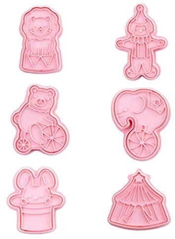 GHBOTTOM Lot de 6 emporte-pièces en forme d'animal de cirque pour fondant, tampons, lapin, éléphant, ours, tente, clown, Pâques