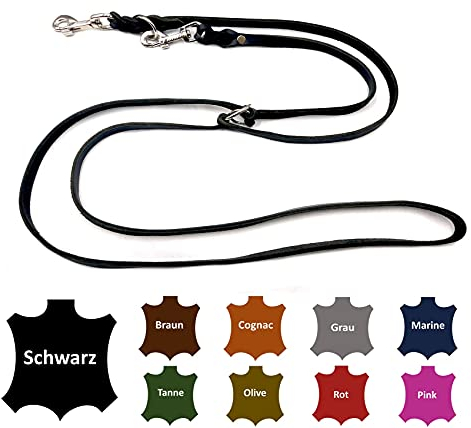 Hundeleine Fettleder kleine Hunde/große Hunde 2m / 2,40m / 2,80m / 3,50m / 5m Doppelleine verstellbar (2m X 15mm, Schwarz)