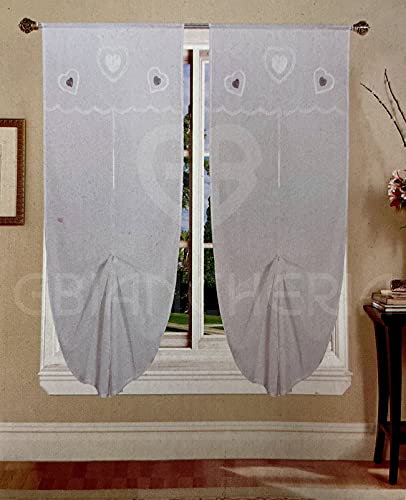 GBiancheria Coppia Tende a Pacchetto Regolabili a Vetro ESTER per Finestra 60X150cm e Portafinestra 60x240cmpronte da appendere (60x150, Bianco-Grigio)