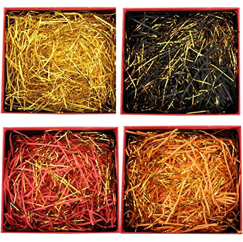 ZESLIV 100 Gramm Geschreddertes Papier Füllmaterial Papierschnipsel Raffiabast Bastpapier Goldlinie Seidenpapier Schnüre Konfetti für Geschenkbox DIY Geschenkverpackungen, Osterkorb, Korbfüllungen