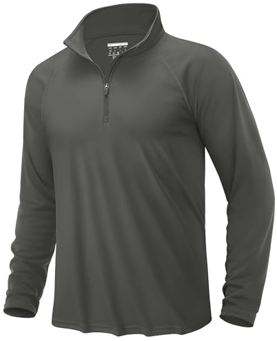 KEFITEVD Mens Summer Outdoor Sport Tops Long Sleeve UPF 50+ Shirt 1/4 Zip Sun Protection Clothing,Dark Grey,3XL