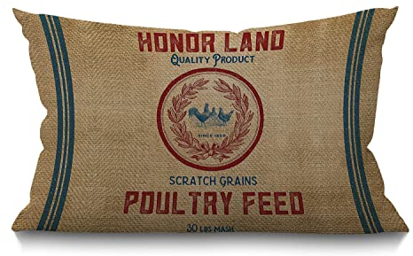 BGBDEIA Funda de cojín lumbar de arpillera vintage para el hogar, funda de almohada de lino y algodón para sofá, regalo de inauguración de la casa, decoración de habitación familiar, 30 x 50 cm, 30 x