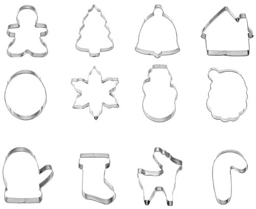 Ausstecher - Weihnachtskekse 12 Stück Edelstahl Weihnachtsbaum Schneeflocke Rentier Haus Weihnachtsmann Handschuhe Socken Krücken Eier Wapiti Lebkuchenjunge Schneemann