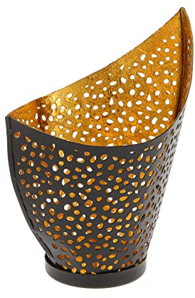 Premium Windlicht Schwarz-Gold 15 cm/Teelichthalter aus Metall Herbstdeko/Kerzenhalter Laterne orientalisch/Kerzenständer