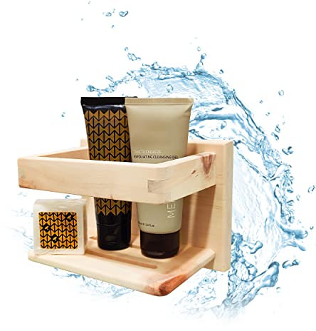 Zirbelino Duschablage aus Zirbenholz - ohne Bohren - mit 2 Ablaufrillen - selbstklebendes Duschregal mit 3M Klebepads - für Dusche und Badezimmer