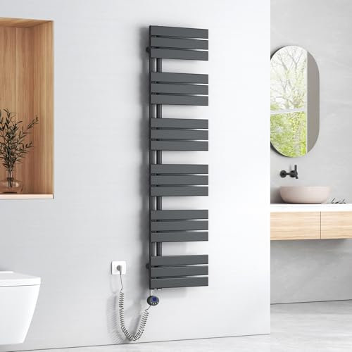 EMKE Badheizkörper Elektrisch 1599x400 mm, Handtuchheizkörper Elektrisch mit Thermostat Elektrischer Handtuchwärmer Handtuchtrockner Handtuchheizung Handtuchhalter mit Heizstab Anthrazit 800W