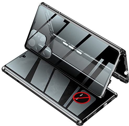 CeeEee Coque Samsung Galaxy S23 Ultra 5G Anti Espion Verre Trempé Etui Protecteur de la Caméra d'écran Case Magnétique et Boucle Housse avec 4 Coin Anti-Collision - Noir