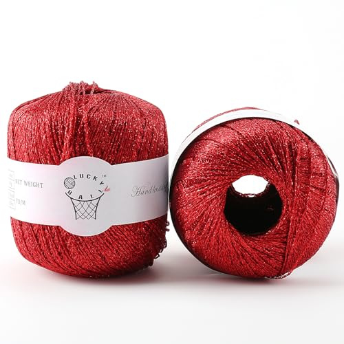 80g Sparkle Silver Lurex Thread Shining Yarn, Metallic Crochet Thread Yarn for Crocheting, Sparkle Metallic for Knitting Clothes, Car Charm, Keychain Charm(Red)