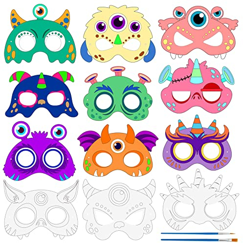 Landifor 24 Stück Monster Maske zum Ausmalen Kinder Monster Masken Bastelset leere Papiermasken bemalen Partymasken Bastelarbeiten für Kinderparty Weihnachten Geburtstag Cosplay Fotoaccessoires
