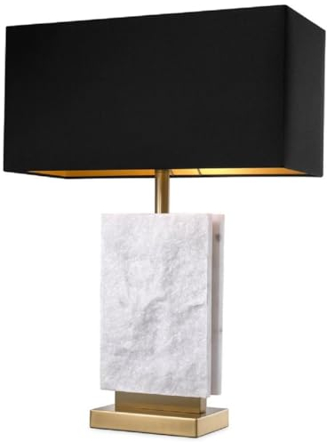 Casa Padrino Luxus Tischleuchte Weiß/Antik Messing/Schwarz 50 x 22 x H. 68 cm - Marmor Schreibtischleuchte mit rechteckigem Lampenschirm - Luxus Tischleuchten - Luxus Schreibtischleuchten