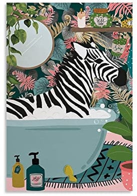 Zebra In Bathtub Print Poster Tropical Rainforest Botanical Animals Wall Art Canvas Print Maximist Bath Safari Decor Picture Poster Decorative Painting Canvas Wall Posters And Art Picture Print Modern