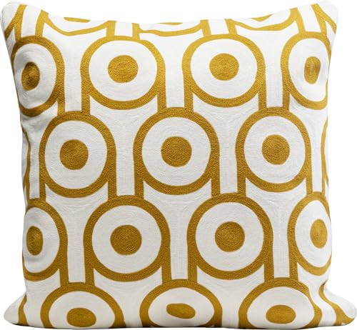 Kare Design Kissen Catena Circle, Weiß/Gelb, Abnehmbarer Bezug mit Reisverschluss, mit Füllung, Geometrisches Muster, Geflochten, Dekokissen, Zierkissen, Wohnaccessoire, 50x50 cm (H/B)