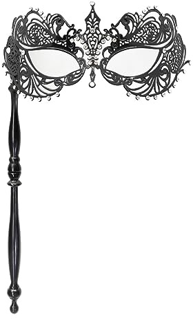 Thmyo Laser Cut Metal Venezianische Halloween Karneval Party Maske mit Haltestab Venezianische Karneval Metall Strass Maskerade Maske für Frauen