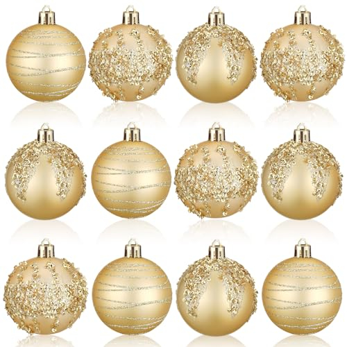 Syhood 12 Stück Weihnachtskugel-Ornamente, 5,9 cm, champagnerfarben, bruchsicher, Weihnachtsschmuck, Kugeln, dekorative hängende Ornamente für Weihnachten, Party, Urlaub, Hochzeit, Heimdekoration