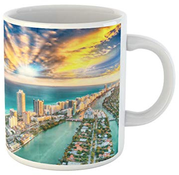 Tasse Blaue Landschaftsluftaufnahme Der Skyline Von Miami Beach, Florida Fun Kaffeebecher Personalisiert Tassendruck 330Ml Für Männer,Kaffee,Freundin