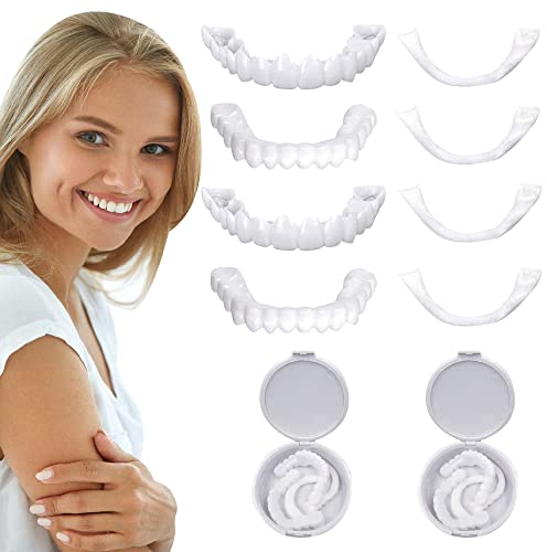 Abiemuce 4PCS Dentiera Provvisoria, Faccette Dentali Estetiche, Dentiera Finta Naturale, Faccette Denti Finti Superiore e Inferiore, Faccette Cosmetiche, Denti Finti Dentiera Provvisoria-Universale