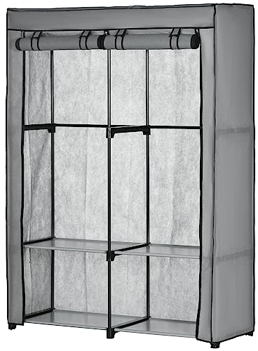 HOMCOM Portable Wardrobe Fabric Closet for Bedroom with 4 Shelves and 2 Hanging Rails 118 x 49 x 170 cm - Light Grey