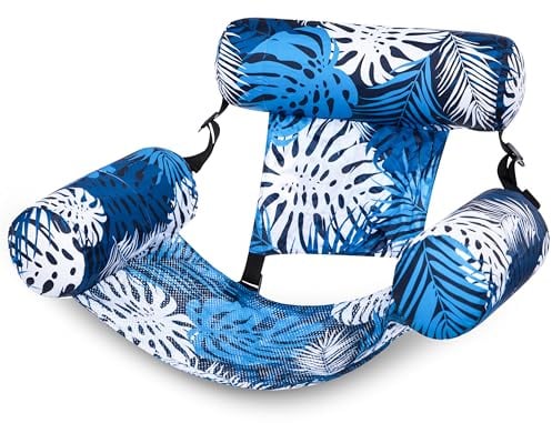 SLOOSH Pool Floats Chairs Adult,Inflatable Pool Lounge,Plant Pattern Floating Mat Hammock,Blow up Water Chairs Noodles rafts for Party Summer Water Beach Fun,Blue Leaves