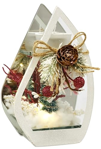 Teelichthalter aus Glas mit Kerze LED Licht Tannenzweigen Tannenbaum Kerzenhalter Deko-Objekt Lampe Stimmungslicht Weihnachtsdeko Dekoration Weihnachten Glas Geschenk Dekoobjekt Ornamente 3D Bild