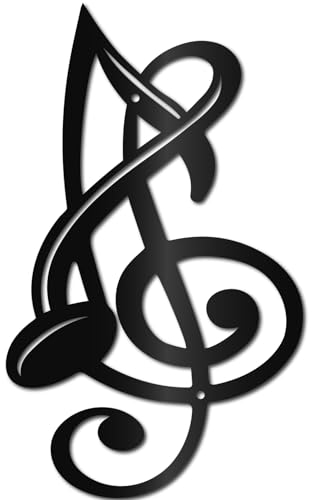 CREATCABIN Musiknoten-Wanddekoration,Metall,Musik-Wandkunst,Dekor,Eisen-Wandkunst,Schwarze Hohlnoten-Skulptur,Hängedekoration,Rustikale Wandschild-Dekoration Für Studio,Wohnzimmer,Veranda,30x18cm