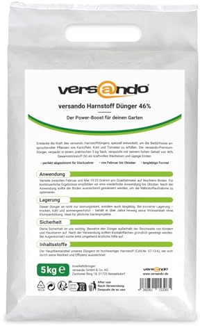 versando 5kg de abono nitrogenado hasta 500m² - 46% de UREA para césped, hortalizas y flores, crecimiento exuberante y efecto a largo plazo