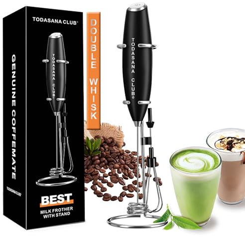 TODASANA Club® Milk Frother Wand, | Best Double Whisk Milk Frother Handheld | High Powered 19000rpm/min with Improved Motor Electric | Drink Mixer for Coffe, Cappuccino, Frappe, Matcha & More