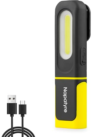 Napatyre Rechargeable LED Torch, Inspection Lamp, 800LM Bright Flashlight 3 Modes Rechargeable Work Light with Hanging Hook & Magnetic Base, Magnetic Hand Torch for Home Work Emergency, 1 Pack