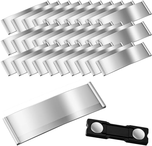 30 Stück Aluminium Namensschilder mit Starkem Doppelmagnet Professionell Magnet Namensschild mit Papierschlitz Eloxiert Gebogen Transparent Namensschild, Ca. 75 x 25 mm, Silber
