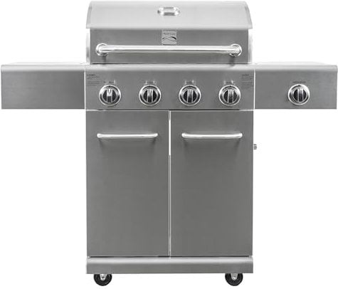 Kenmore Gasgrill- 4-Brenner-Gasgrill mit seitlichem Anbratbrenner und Deckel - Mit Elektronisches Zündmodul IEdelstahl, 55,1 x 135,1 x 115,6 cm, Silberfarbe