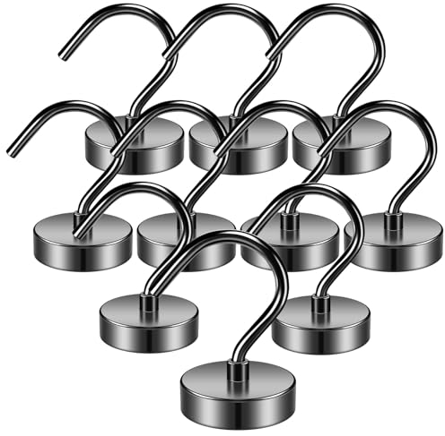 Grtard 10 Pack Black Strong Magnetic Hooks for Heavy Duty, 50 Pound Neodymium Magnetic Hooks for Hanging, Large Magnetic Hooks for Cruises, Magnets with Hooks for Home, Office