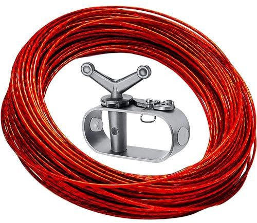 Aluminium hand tightening wire tool with 100 feet (30 metres) red plastic steel rope, suitable for tightening swimming pool covers, outdoor camping and other occasions that tighten the