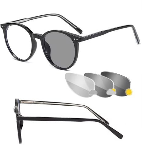 Occhiali M3 0,0 a -3,5 Se la vista da lontano è ridotta, Antiriflesso Fotocromatici (scurimento medio) Anti Luce Blu, Abbiamo scelto i Migliori materiali con Lenti CR39 (Occhiali Nero, -1,5)