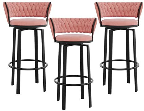 Set di 1/2/3/4 sgabelli da bar girevoli rosa nero da 75 cm, sedie da pranzo alte imbottite in velluto con schienale intrecciato, sgabelli da bar moderni per isola da cucina con poggiapiedi Comodi sga