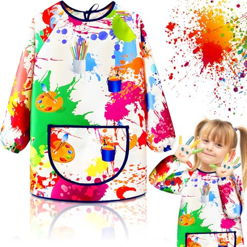 ZHHGOO Tablier Peinture Enfant, Blouse Peinture Enfant 5-11 Ans, Avec Grande Poche Et Sangle Ajustable, Imperméable, Tablier Enfants Pour La Cuisson, La Peinture, L'artisanat Et Le Jardinage