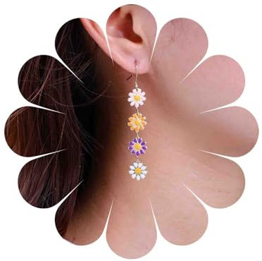TseenYi Daisy Flower Tassel Drop Earrings Colorful Daisy Dangle Earrings Long Sun Flower Enamel Earrings Cute Chrysanthemum Floral Drop Earrings
