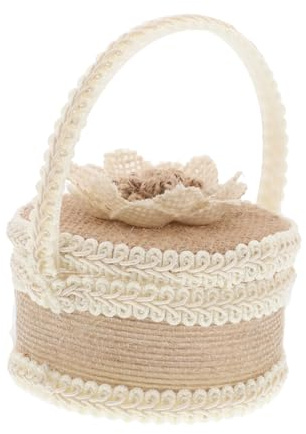 COLLBATH Boîte à Alliances Mariage Champêtre en Toile de Jute Portable et Rustique, Coussin Élégant Orné de Cristaux pour Cérémonie de Fiançailles et Demoiselles D'honneur